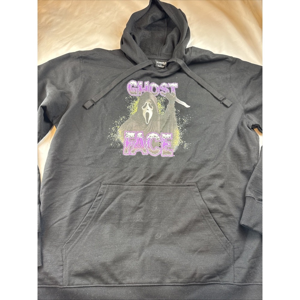 Ghostface Neon Spray Ghostface Scream Black hallloween hoodie long sleeve sz L